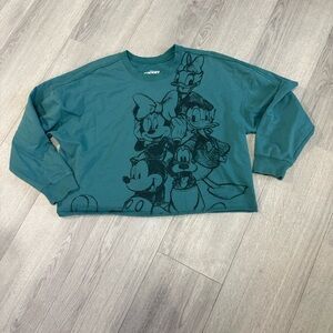 Disney Crop Teal Character Long Sleeve Crew Neck Sweater XXL